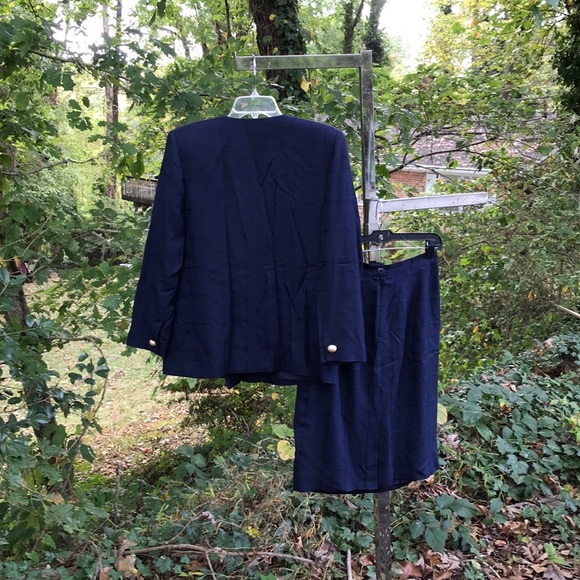 Amanda Smith Petites Navy Blue 2 pc Double Button Look Blazer Skirt Set 10 - Picture 6 of 16